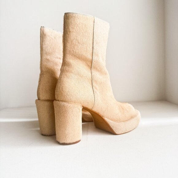 L' Intervalle Weston Cowskin Light Beige Chunky Round Toe Unique Boots 40 - Picture 4 of 9